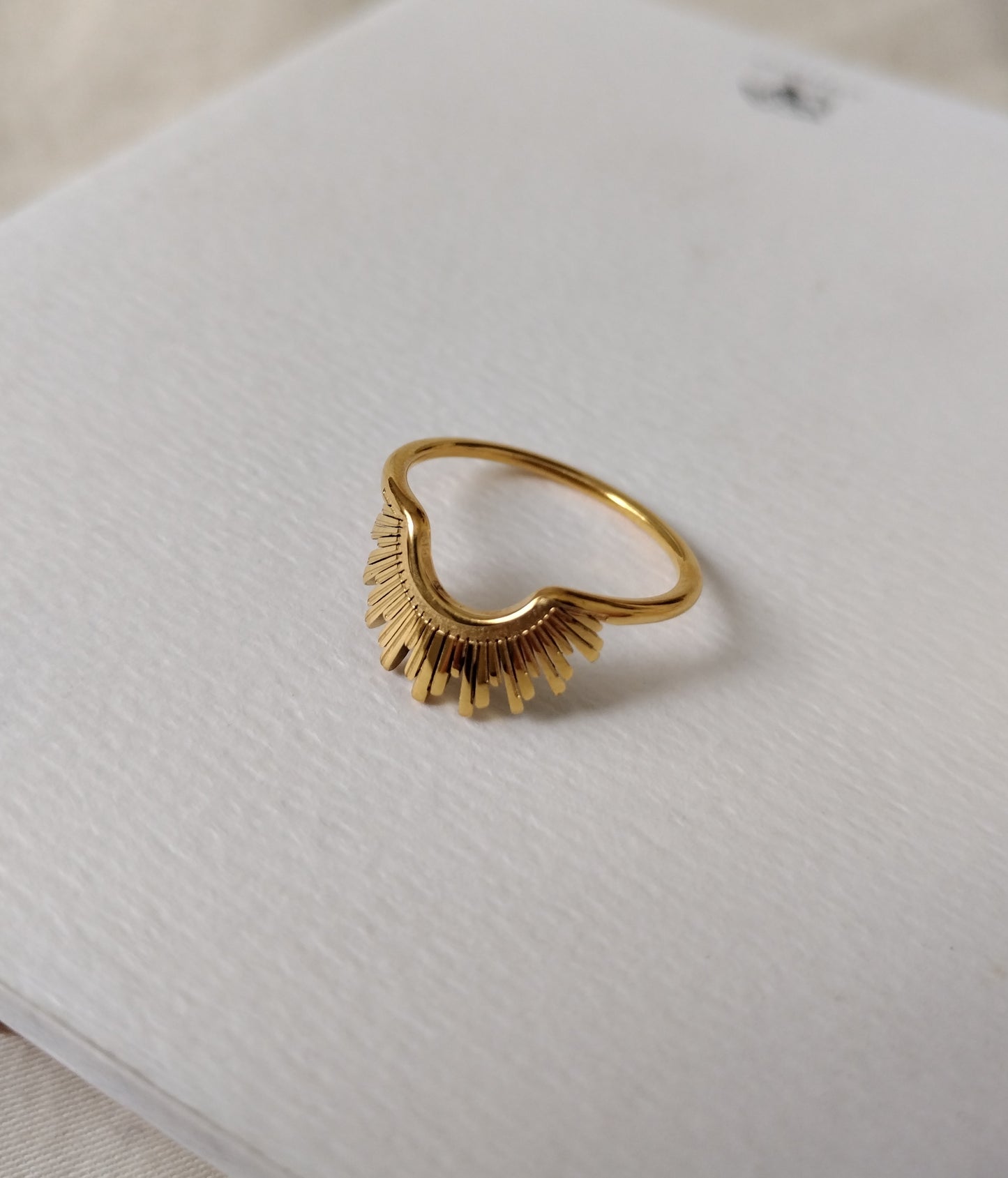 Gold sunray stacking ring with arched design – minimalist style”
