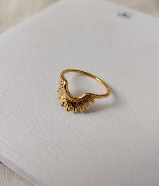 18k gold plated waterproof sunray design stacking ring
