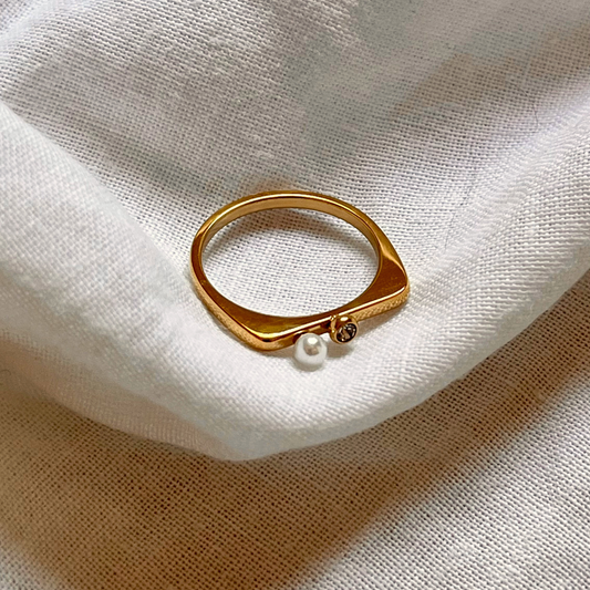 Crystal Pearl Skinny Ring