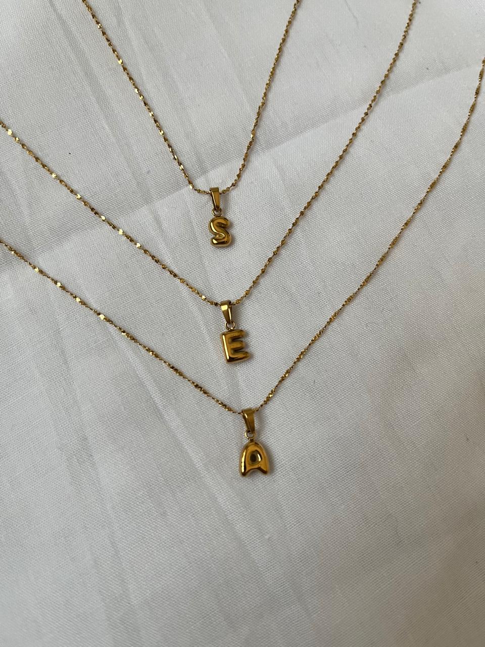 Gold initial necklace with bubble pendant – waterproof and tarnish-resistant
